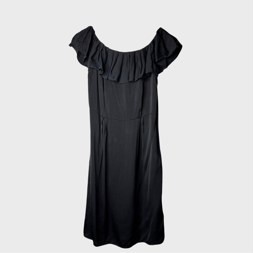 Banana Republic Black 100% Silk Dress 2 Ruffle Top Soft Goth Corporate Goth